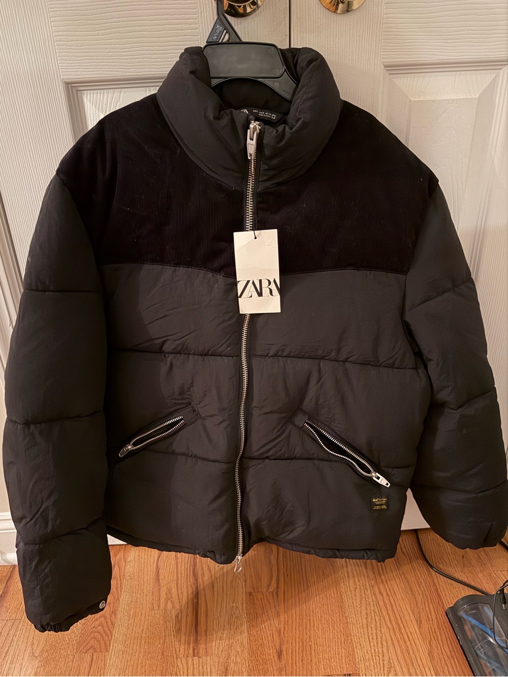 ZARA Black Quilted Puffer Jacket with High Neck